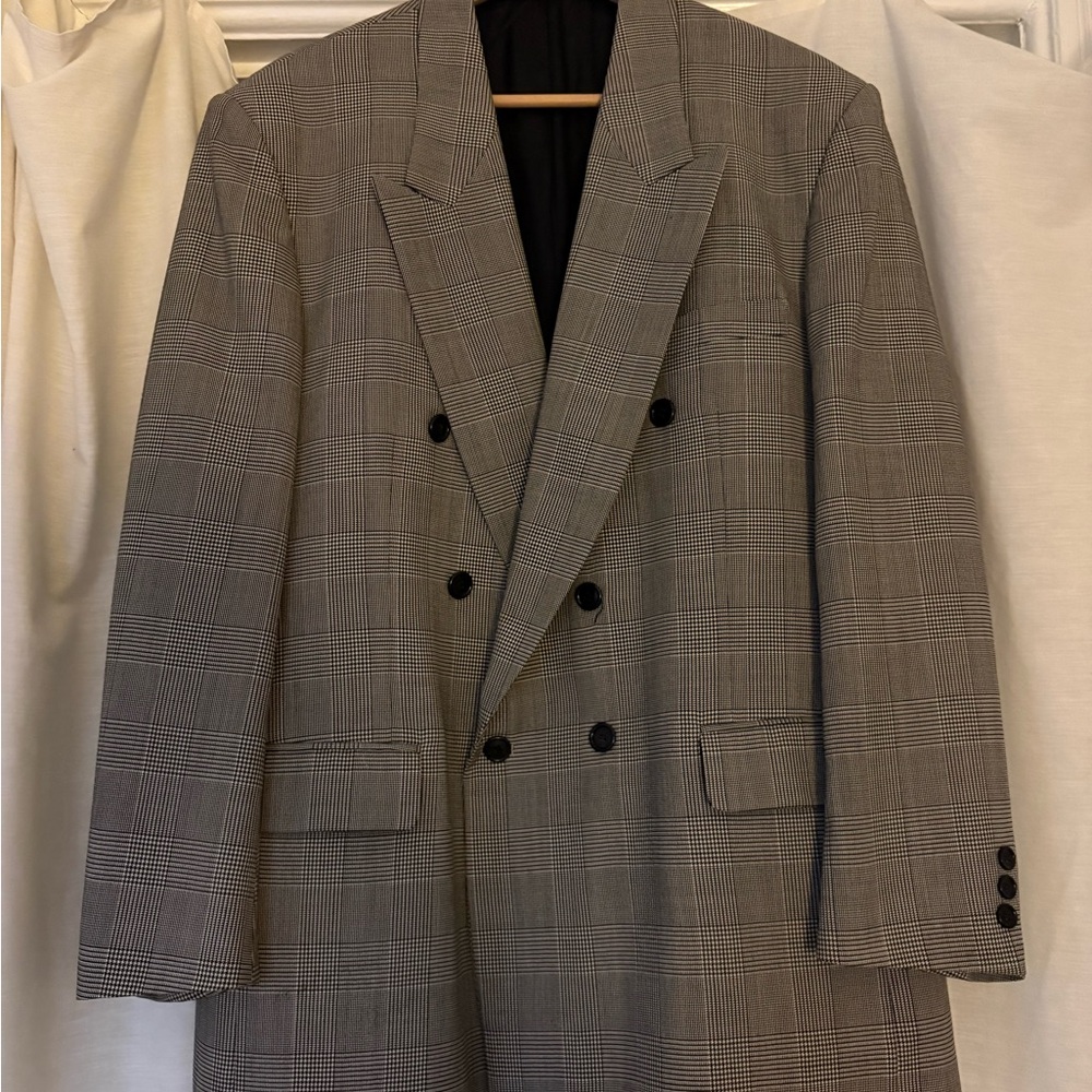 Hunt Club Gray Plaid Double-Breasted Blazer